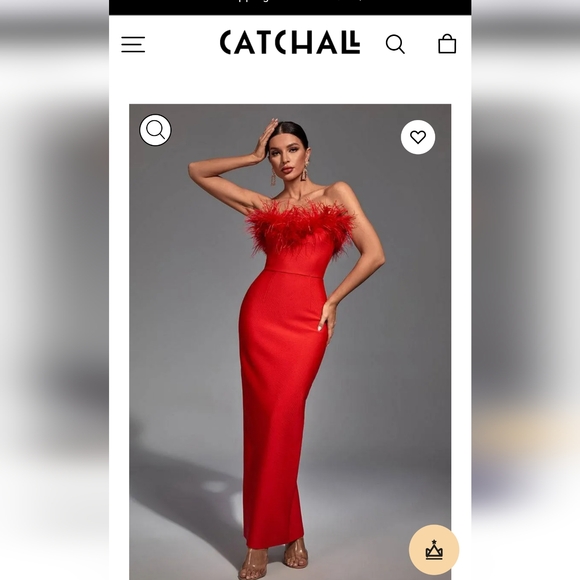 Elegant Red Feathered Evening Dress - Picture 1 of 6